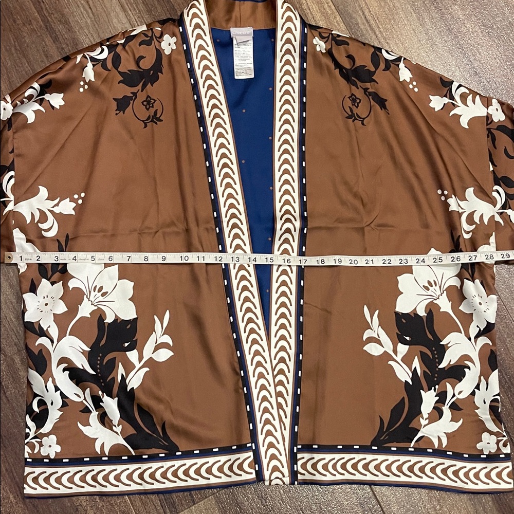 Chico's Brown and Blue Patterned Kimono - Picture 4 of 6